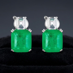 Pendientes de Aro Art Deco Clásicos de Lujo para Mujer, Plata de Ley 925, Baño de Oro y Rodio, Incrustaciones de Circonita Verde Sintética - Product Image 3