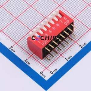 DSDP-08-R DIP Switch Through hole Component (THT) Switch Piano Key 8 2.54mm Red - Product Image 1