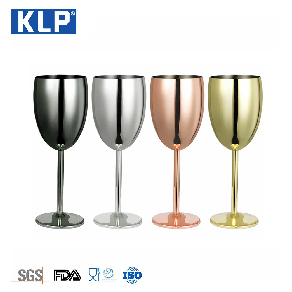 KLP Custom wedding christmas gifts stainless steel 8 oz colored goblet red wine glass metal champagne glasses