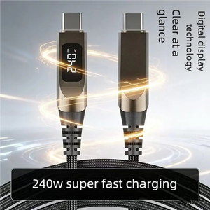 สายชาร์จเร็ว 240W พร้อมหน้าจอแสดงผลดิจิตอล สายถักไนลอน หัวโลหะผสมสังกะสี USB C to USB C สำหรับสมาร์ทโฟนและแล็ปท็อป - Product Image 4