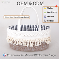 Panier de rangement en corde de coton à pompons style nordique avec séparateurs pour l'organisation de la chambre de bébé, vente en gros, personnalisable, certifié CPC