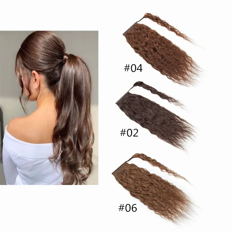 Benehair ponytail hair extensions curly wavy 14-22inch brown color all 100 human remy hair wrap around ponytail human hair