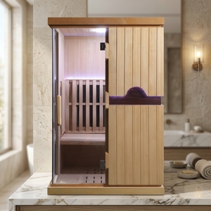 Acogedora Cabina <span class=keywords><strong>de</strong></span> Sauna <span class=keywords><strong>de</strong></span> Madera con Iluminación LED Ambiental Integrada - Product Image 1