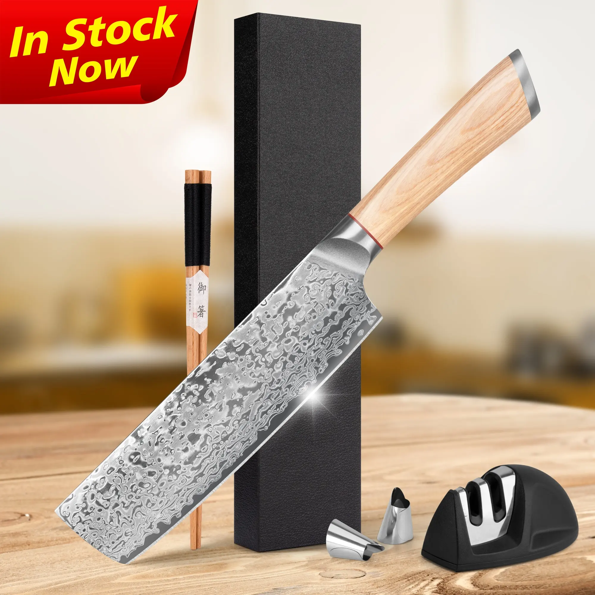 Manche en bois naturel 7 pouces 67 couches VG10 couteau de chef en acier damas légumes couteaux japonais Nakiri avec garantie à vie