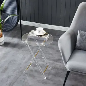 Factory Custom Modern Simply Style Living Room Round Shape Clear Folding Acrylic Side Table Coffee Table
