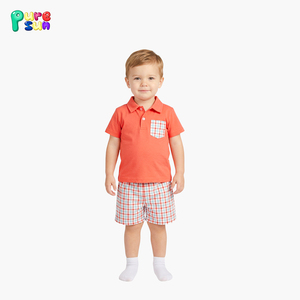 Conjunto de Roupas para Crianças Puresun em Tecido Macio com Gola Polo, Estampa Xadrez, Roupas para Meninos de Manga Curta Personalizadas em Algodão - Product Image 3