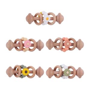 Mordedor de Madera de Haya Orgánica Creativo para Bebés, Fácil de Agarrar, Sonajero con Cuentas de Silicona, Palo Molar Sensorial, Regalo para la Dentición - Product Image 1