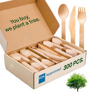 Ensemble de 300 couverts jetables en bois, sans éclats, style bambou, fourchettes, cuillères, couteaux pour fêtes et camping - Product Image 4