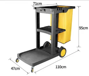 Carro comercial de limpieza de conserje de plástico multiusos con escurridor y fregona para hotel y restaurante