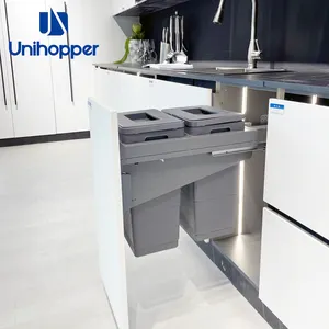 Unihopper factory kitchen cabinet classification organizer built in sliding waste bin pull out ash bin with soft close slide