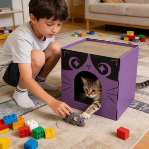 Cuccia per Gatti a 2 Livelli in Cartone Ondulato con Cuore Cavo, Traspirante e Attraente, Personalizzabile, Disponibile con Motivi Personalizzati - Product Image 1