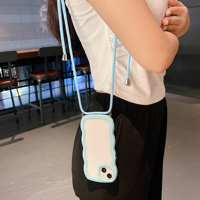 Étui de protection antichoc hybride TPU PC avec lanière bandoulière et motif vague bouclée pour iPhone 18 17 16 15 14 13 12