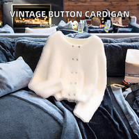Pull-over en tricot vintage pour femmes, best-seller, style hiver, uni, col rond, double boutonnage