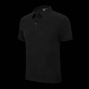 Polo de luxe pour homme, en coton pur 100%, noir, tricoté, avec logo personnalisé brodé, promotionnel. - Product Image 1