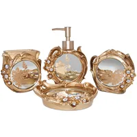 Hot Sale 4 Piece Set Vintage Bath Decor Luxury Design Gold Resin Bathroom Accessories Set