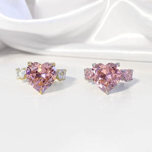 FOXI925スターリングシルバーラグジュアリーハートシェイプメスプロミスリングホワイトゴールド15mm5ACzエンゲージメントウェディングバンドリング - Product Image 4