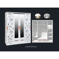 Armoire en acier pliable moderne pour chambre à coucher, 4 portes, avec éclairage LED, 2 tiroirs, portes en verre, pour la maison et l'hôtel