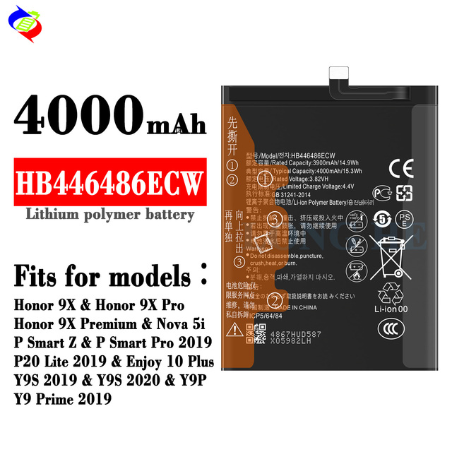 Digital Battery HB446486ECW for Huawei Y9S Honor 20pro 9X 9X Pro 10pro Nova5i 5ipro Enjoy 10plus High Quality Batteries