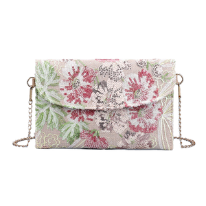 Women Floral Sequins Embroidery Envelope Clutch Purse Detachable Metal Chain Evening Bag for Wedding Family Reunion - Product Image 1