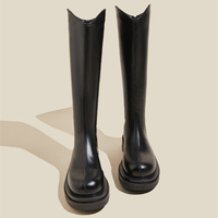 Bottes de motard classiques best-sellers pour femme, rehaussantes, toutes saisons, à semelle épaisse, doublées polaire, mi-mollet, hauteur genou, à enfiler