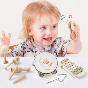 Ensemble d'instruments de musique en bois en gros pour l'éducation précoce, jouet apaisant avec piano 8 octaves, tambourin et hochet, jouets musicaux - Product Image 3