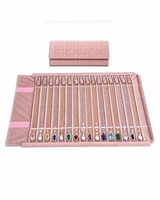 Étui de voyage pliable en velours matelassé rose avec logo personnalisé, 20 crochets, pour rangement et présentation de bijoux et pendentifs