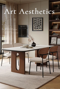 Durable Modern Rectangle Solid Wood Convertible <b>Dining</b> Table <b>Set</b> with <b>6</b> <b>Chairs</b> <b>Luxury</b> for Hotel Villa or Apartment Furniture - Product Image 4