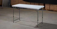 Table pliante pliable en plastique à hauteur réglable de 4 pieds Table pliante portable blanche avec poignée de transport pour le camping