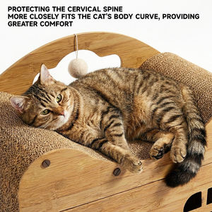 Maison pour chat en carton avec structure en bois, arbre à chat avec griffoir en carton ondulé pour jouer et se reposer en intérieur - Product Image 3