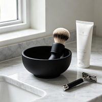 Ensemble de 2 pièces : Brosse à raser avec manche en aluminium et bol en plastique