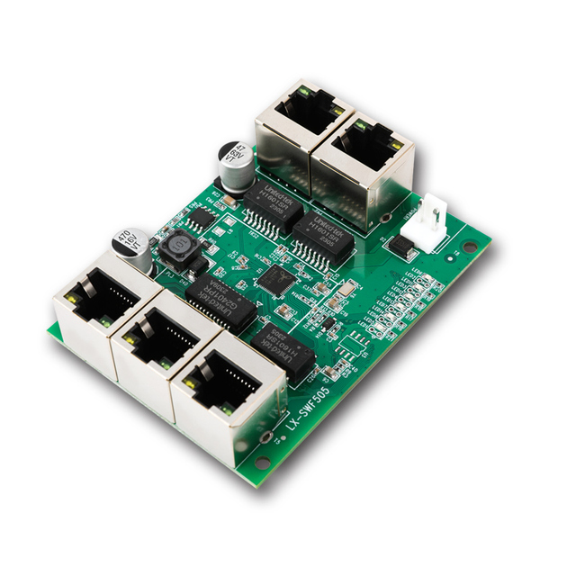 HUASIFEI 5-port Fast Ethernet Mini Switch Module Power Supply DC 12-52V Switch PCBA