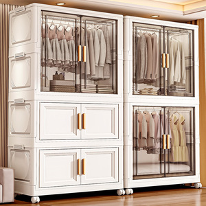 Armoire de rangement pliable et empilable pour vêtements, 3 niveaux, en PP, avec <span class=keywords><strong>porte</strong></span> transparente et roulettes mobiles, sans installation - Product Image 5