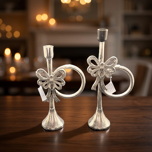 Sonnet Decor <b>Silver</b> Floral Design Handmade Aluminum <b>Candlestick</b> Holder for Home Decoration Christmas Durable Craft - Product Image 1