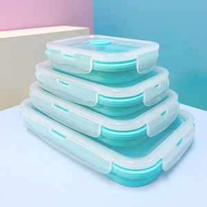 BPA miễn phí Silicone hình chữ nhật trái cây salad Bát đóng mở lò vi sóng an toàn thực phẩm lưu trữ container chịu nhiệt có thể gập lại Hộp Ăn Trưa - Product Image 1