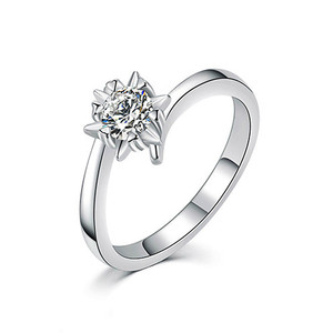Anello F1223 in Argento con Diamante Taglio Brillante Rotondo Colore G Naturale Anello di Fidanzamento Classico da Donna - Product Image 1