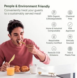 Premium 100% Biodegradável Eco Descartável Conjunto de Talheres de Bambu Pré-Envolvido Guardanapos (10 Pack 40 PCS)-Inclui Garfos Facas - Product Image 5