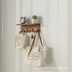 Wooden Wall-mounted Key <b>Hook</b> Rack Coffee Brown Minimalist Coat Organizer Entryway Storage <b>Shelf</b> Rectangle Shape - Product Image 3