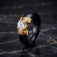Bague en acier céramique 6 mm plaquée or PVD 18 carats avec pierre CZ, bijoux de mode, logo personnalisé, ne se décolore jamais, stock d'usine, vente en gros