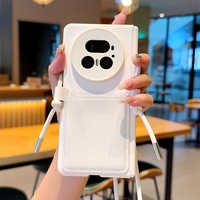 Casing HP Kulit PU Vegan Warna Polos dengan Slot Kartu Portabel dan Tali HP, Casing PC untuk Honor Magic V2 Vs2 V3 Vs3 untuk Magic V6 V5