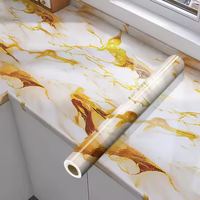 Rouleaux de Papier Peint de Cuisine Autocollant Marbre Doré Brillant pour Carrelage Mural, Autocollant de Rénovation d'Armoire, Film Marbre