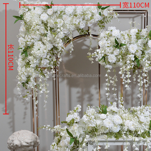 Camino de mesa de flores verdes y rosas colgantes blancas de seda de 200cm de largo para mesa de boda - Product Image 4