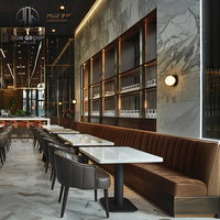 Ensemble de meubles de restaurant haut de gamme Ron Group, table carrée en marbre, chaise ergonomique en cuir, banquette en forme de L