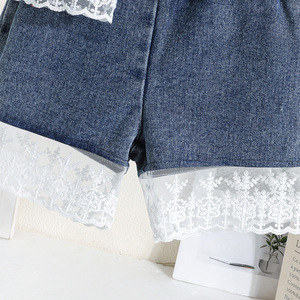 Completo in denim da <span class=keywords><strong>bambina</strong></span> 2026 con gilet e pantaloncini decorati con pizzo e perline - <span class=keywords><strong>Abbigliamento</strong></span> elegante e di tendenza per bambine 2-8 anni - Product Image 5