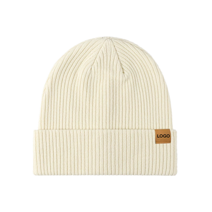 Gorros de Algodón Ecológicos con Etiqueta de Gamuza con Logotipo Personalizado, Gorros de Invierno Tejidos Personalizados - Product Image 3