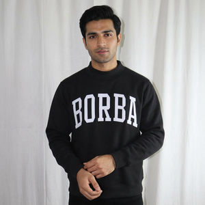 Sudadera con capucha y media cremallera BORBA BLACK, 100% algodón, con bloques de color, apliques bordados, cuello ancho, estilo oversize, de terciopelo para invierno - Product Image 1