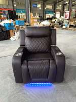 Sofá Seccional de Cuero Extensible Moderno Marrón con Bluetooth, Muebles de Sala de Estar, Sillón Reclinable Eléctrico con Luces LED