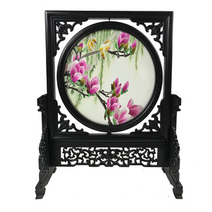 Paravent rond en soie brodée chinoise traditionnelle avec motif floral pour la décoration du salon, de la chambre à coucher et du bureau - Product Image 4