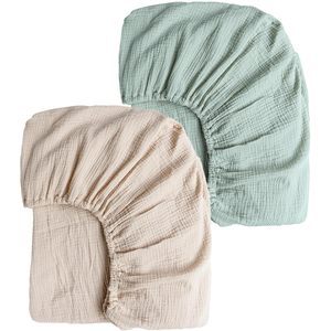 Muslin <strong>Crib</strong> Sheets for Girl Boy 2 PCS Cotton Baby Sheets for Standard <strong>Crib</strong> Mattress 52&quot;x 28&quot; Bed Sheet <strong>Set</strong> Green Cream - Product Image 1