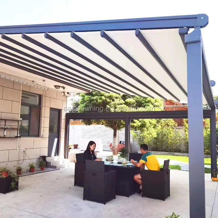 Barato atacado bioclimático pergola telhado retrátil de alumínio pergola 3x4 para jardim de metal