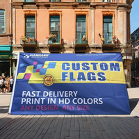 Vente en gros d'usine, drapeaux et bannières personnalisés 100% polyester avec impression numérique, n'importe quel logo, design, taille, couleur, écologiques et durables
